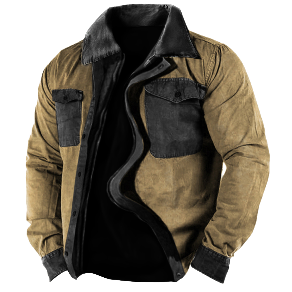 Men's Vintage Pocket Colorblock Outdoor Casual Jacket